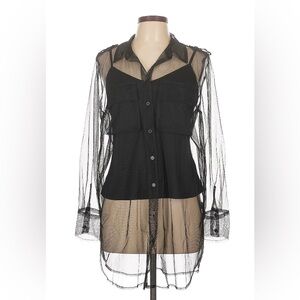 NWT Women’s Intempo Sheer Black Button-Up Blouse with Tank Top
